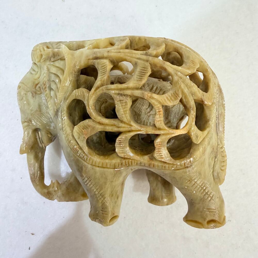 Hand Carved Pregnant Elephant Soapstone Figurine Indian Art Form Home Decor - Picture 3 of 7